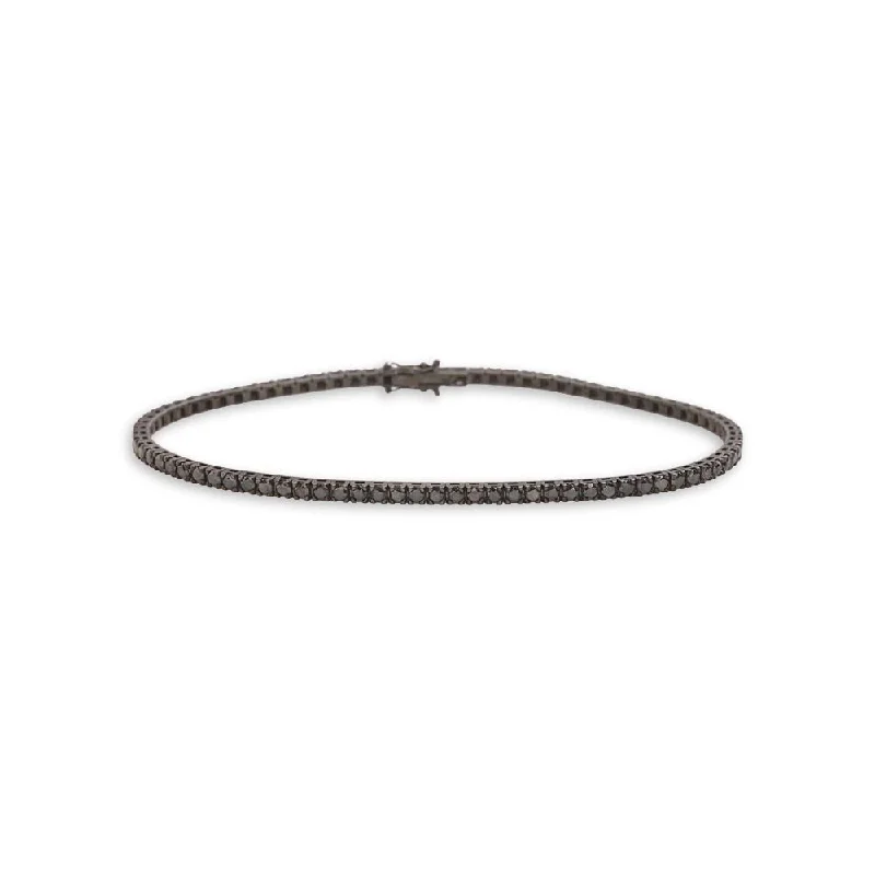 Black Diamond Tennis Bracelet (3.50 ct.) 4-Prongs Setting in 18K Gold, Made in Italy