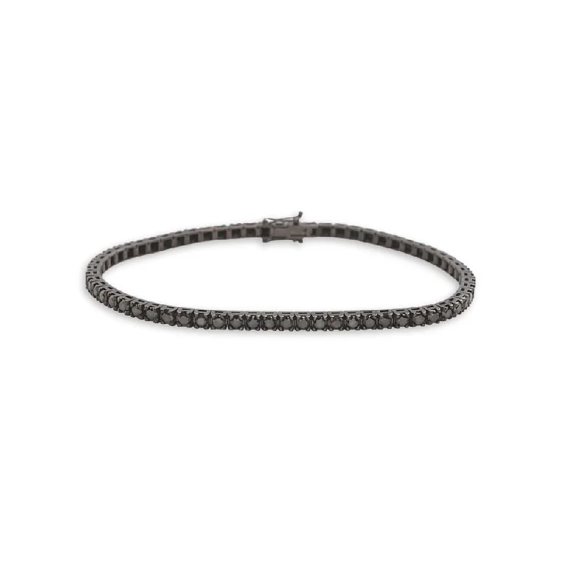 Black Diamond Tennis Bracelet (5.00 ct.) 2.65 mm 4-Prongs Setting in 18K Gold, Made in Italy