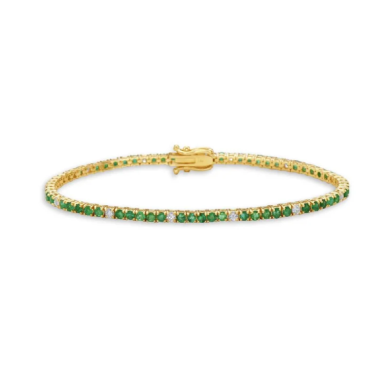 Alternate Diamonds & Emerald Tennis Bracelet ( 3.80 ct.) 4-Prongs Setting in 14K Gold