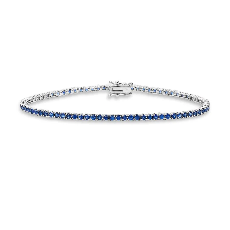 Blue Sapphire Tennis Bracelet (7.29 ct.) 3.00 mm 4-Prongs Setting in 18K Gold