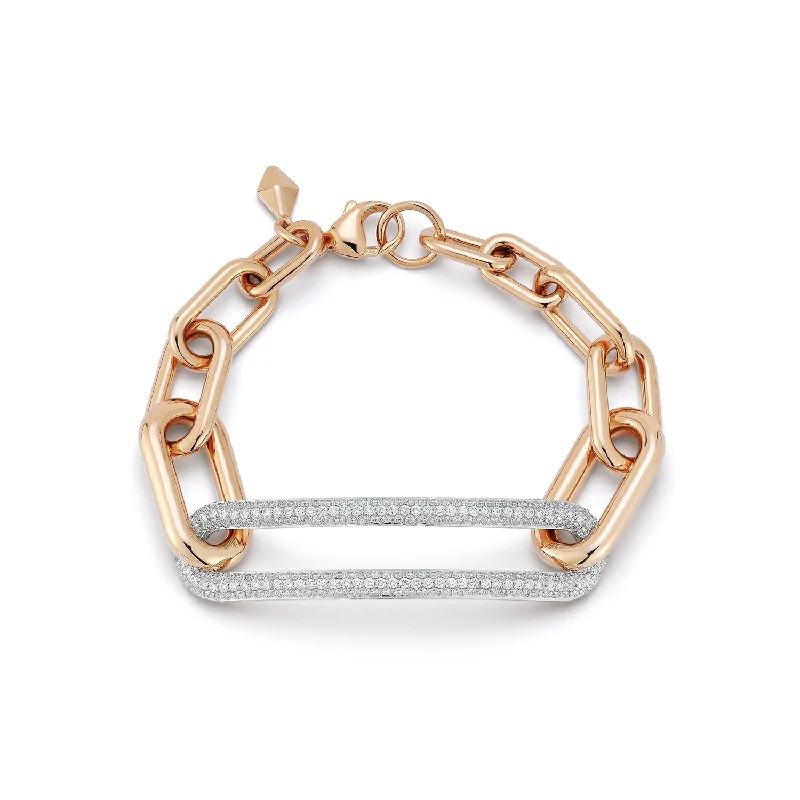 MORRELL 18K GOLD GRADUATING CHAIN LINK BRACELET WITH ELONGATED DIAMOND LINK