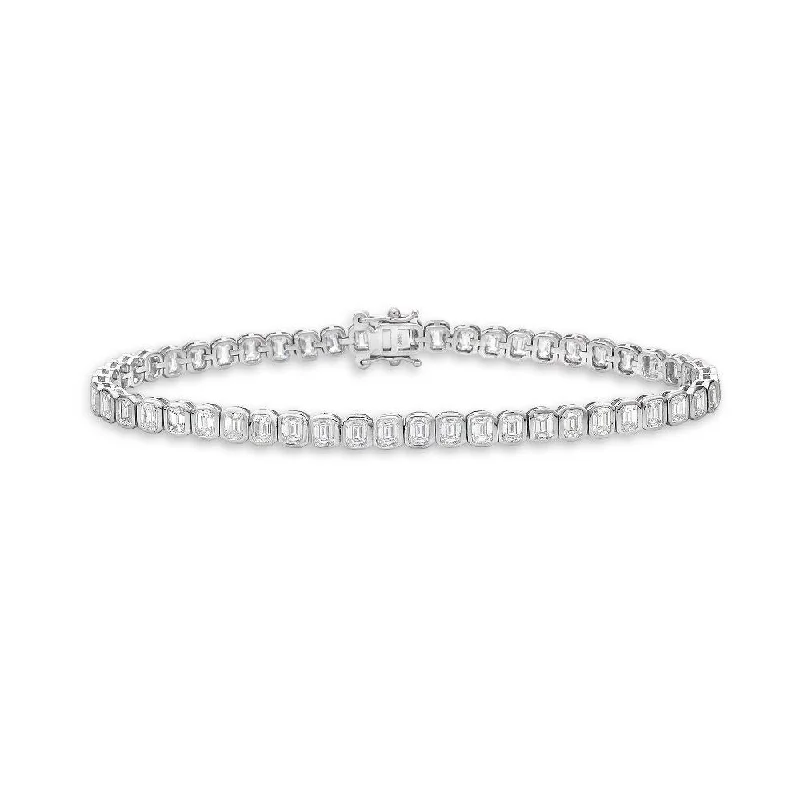 Emerald Cut Diamond Tennis Bracelet (5.80 ct.) Bezel Set in 18K Gold