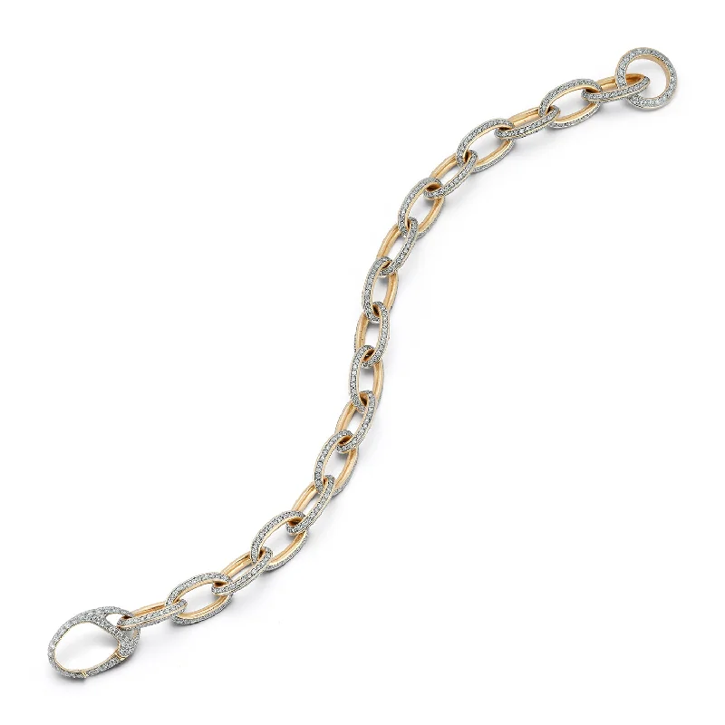 GARNETT 18K GOLD ALL DIAMOND CHAIN LINK BRACELET WITH DIAMOND OVAL CLASP