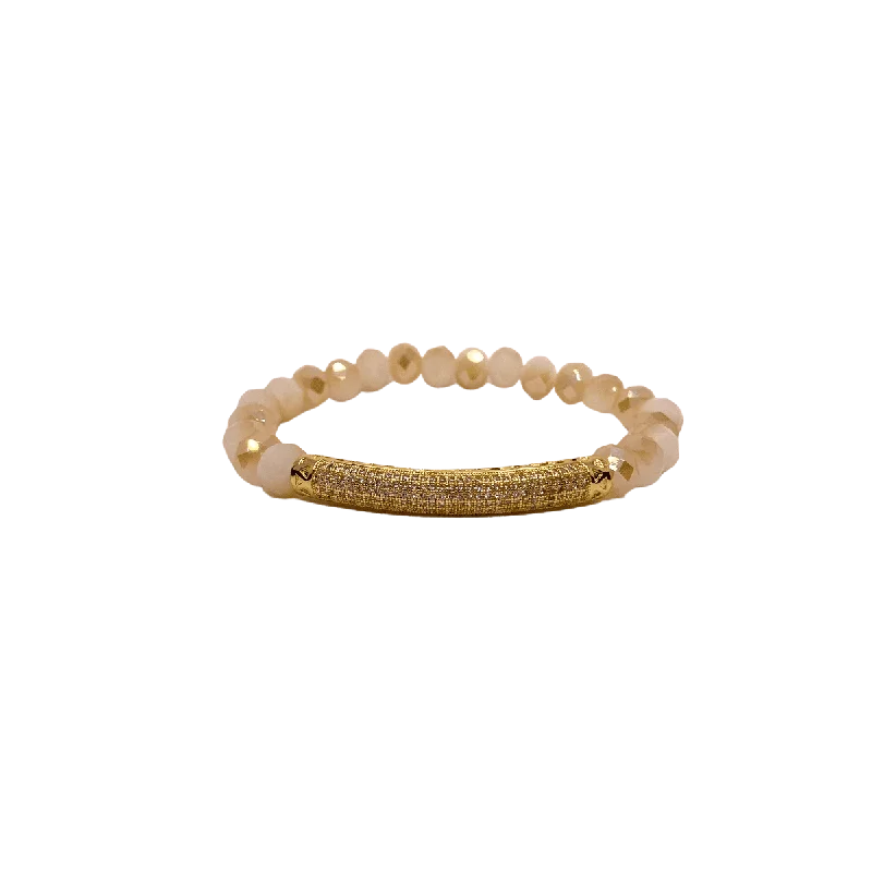 Gold Micro Pave Honey Oatmeal Faceted Rondelle 8mm Bracelet