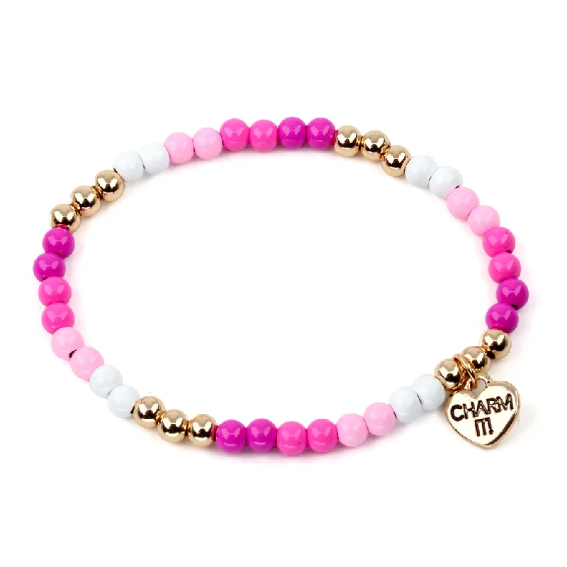 Gold Pink Stretch Bead Bracelet