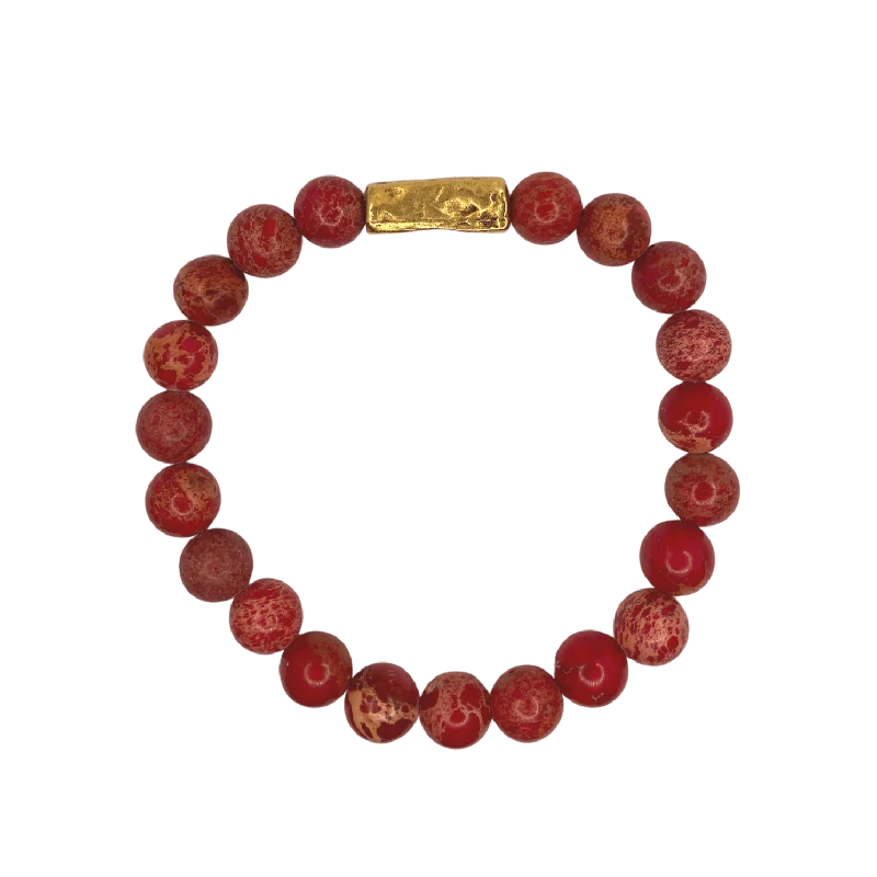 Gold Rectangular Tube Red African Sea Sediment 8mm