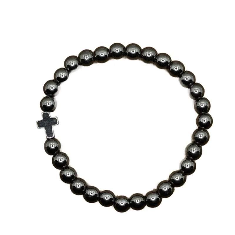 Hematite Cross Hematite Round Bracelet 6mm