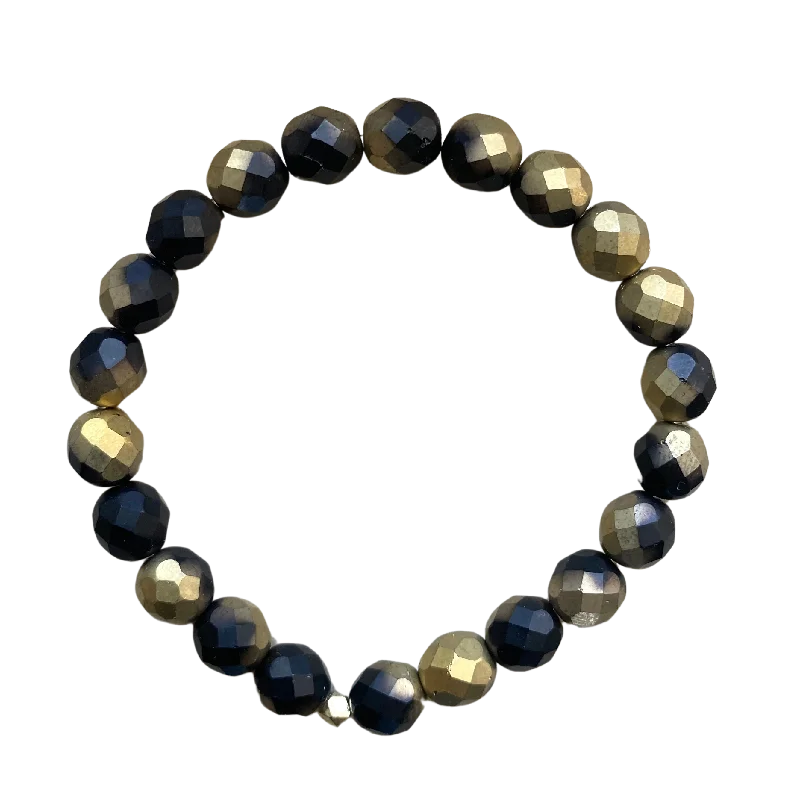 Matte Black and Gold Faceted 8mm Bracelet