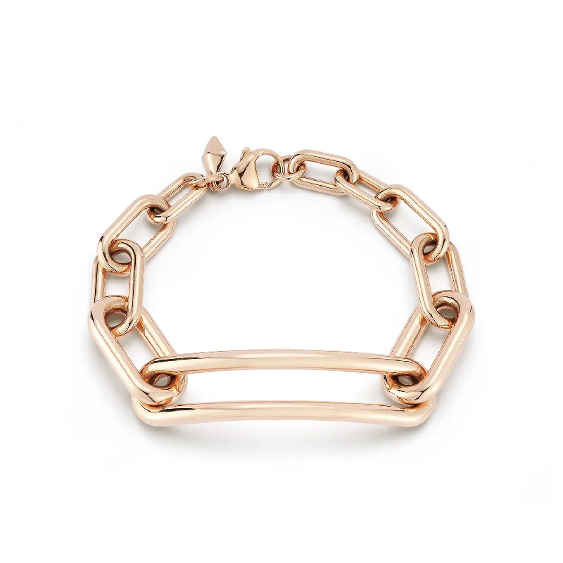 MORRELL 18K GOLD GRADUATING CHAIN LINK BRACELET WITH ELONGATED LINK