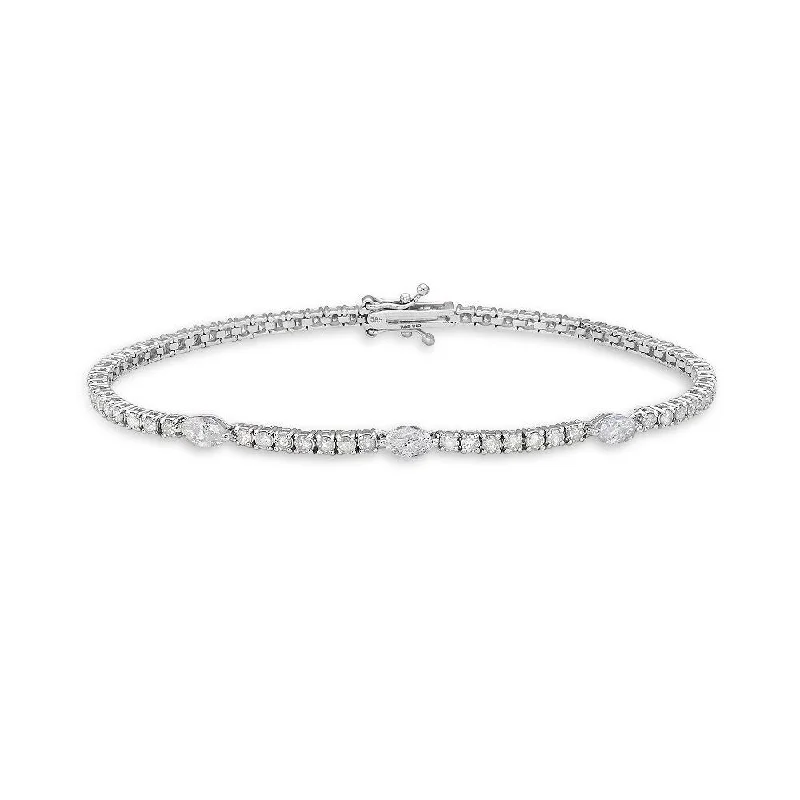 Round & Marquise Shape Diamond Tennis Bracelet (3.00 ct.) 4-Prongs Setting in 14K Gold