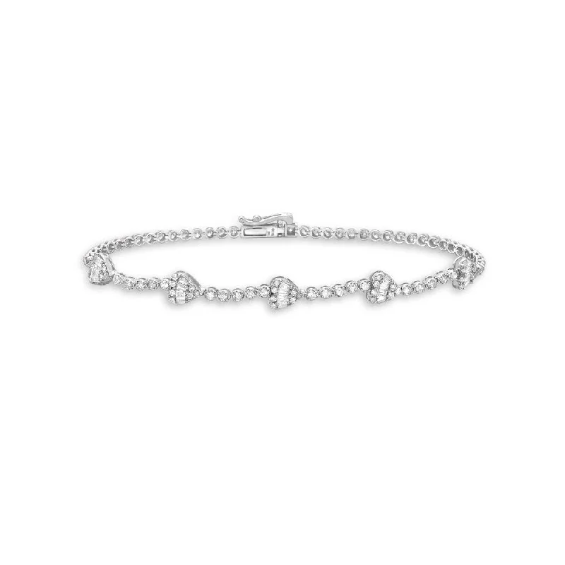 Round & Baguette Diamonds Heart Shape Tennis Bracelet (1.15 ct.) in 14K Gold