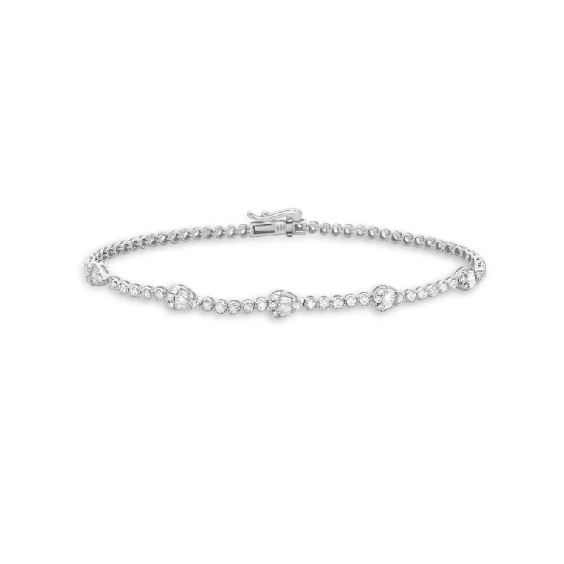 Round & Baguette Diamonds Pear Shape Tennis Bracelet (1.50 ct.) Buttercup Setting in 14K Gold