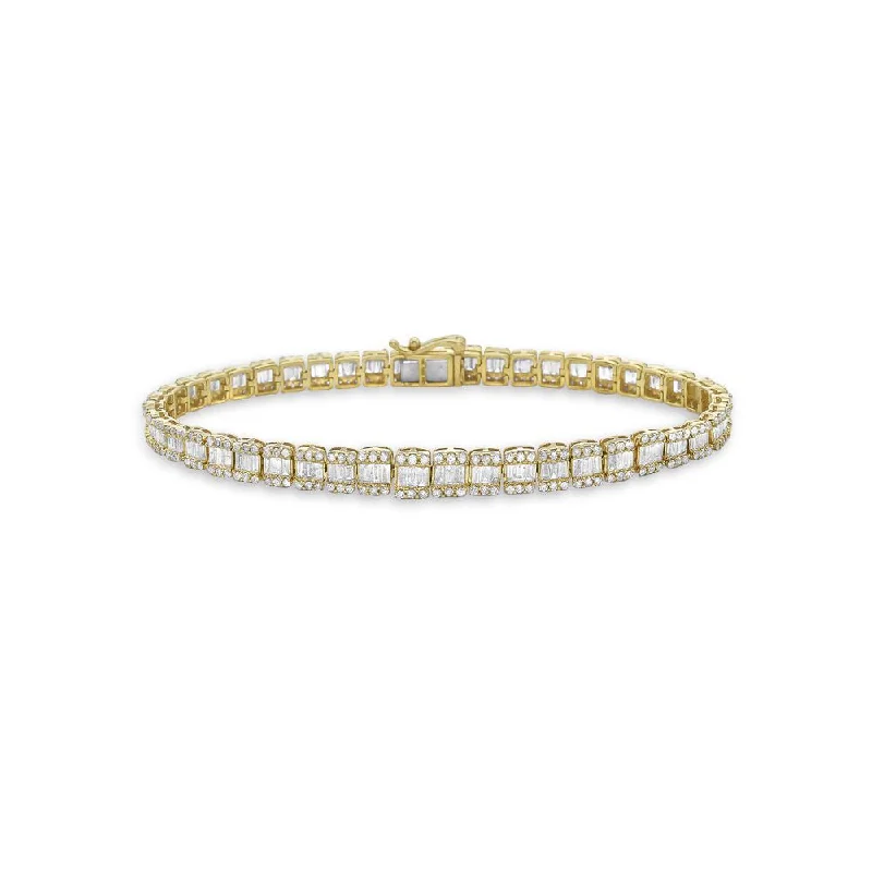 Round & Baguette Diamonds Rectangular Shape Tennis Bracelet (2.90 ct.) in 14K Gold