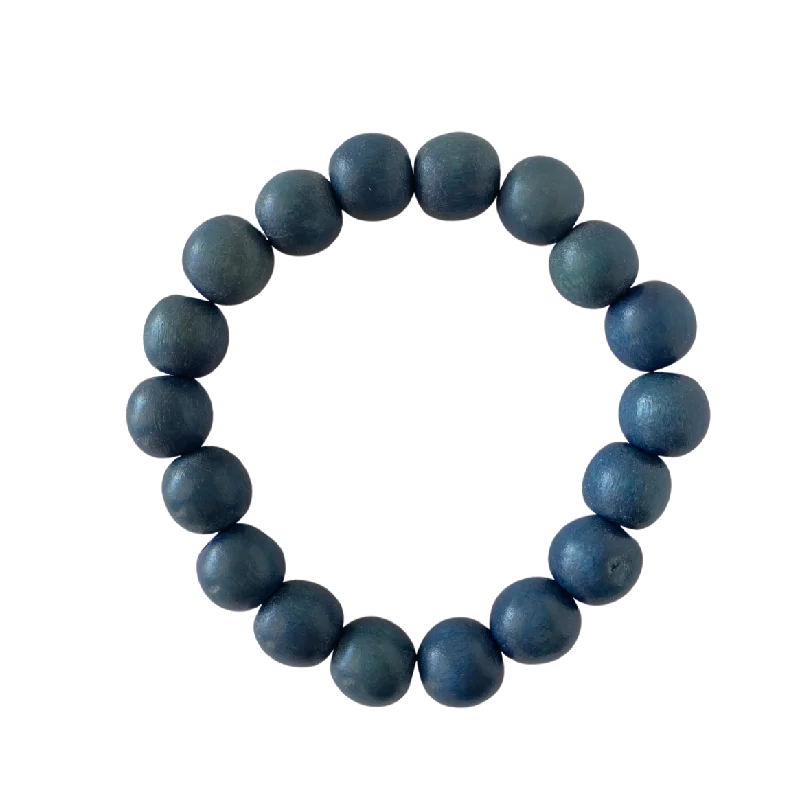 Navy Blue Grey Wood 10mm Bracelet