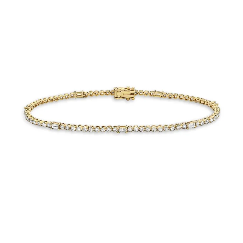 Round & Baguette Diamond Tennis Bracelet (1.25 ct.) in 14K Gold