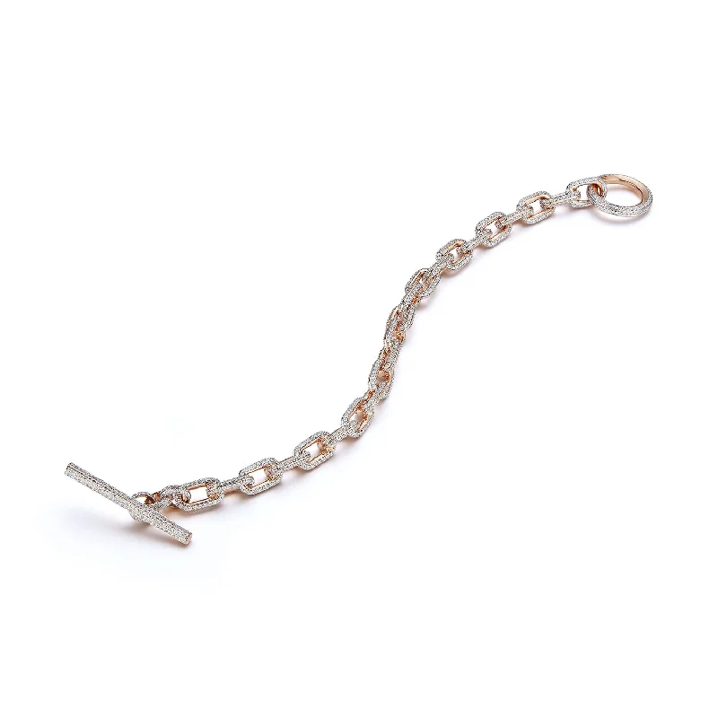 SAXON 18K ALL DIAMOND CHAIN LINK TOGGLE BRACELET