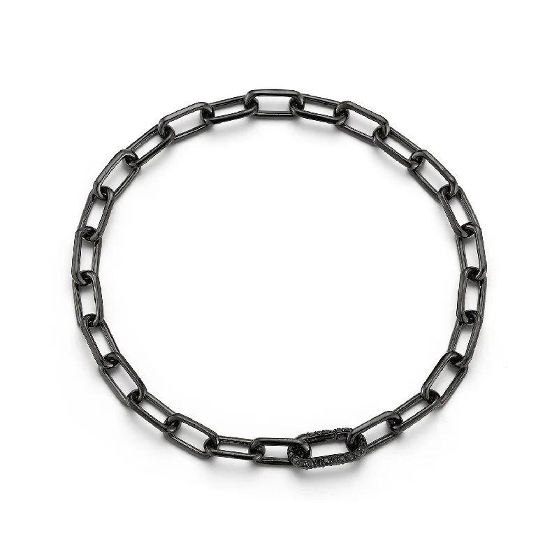 SAXON 18K BLACK GOLD CHAIN LINK BRACELET WITH ELONGATED BLACK DIAMOND CLASP