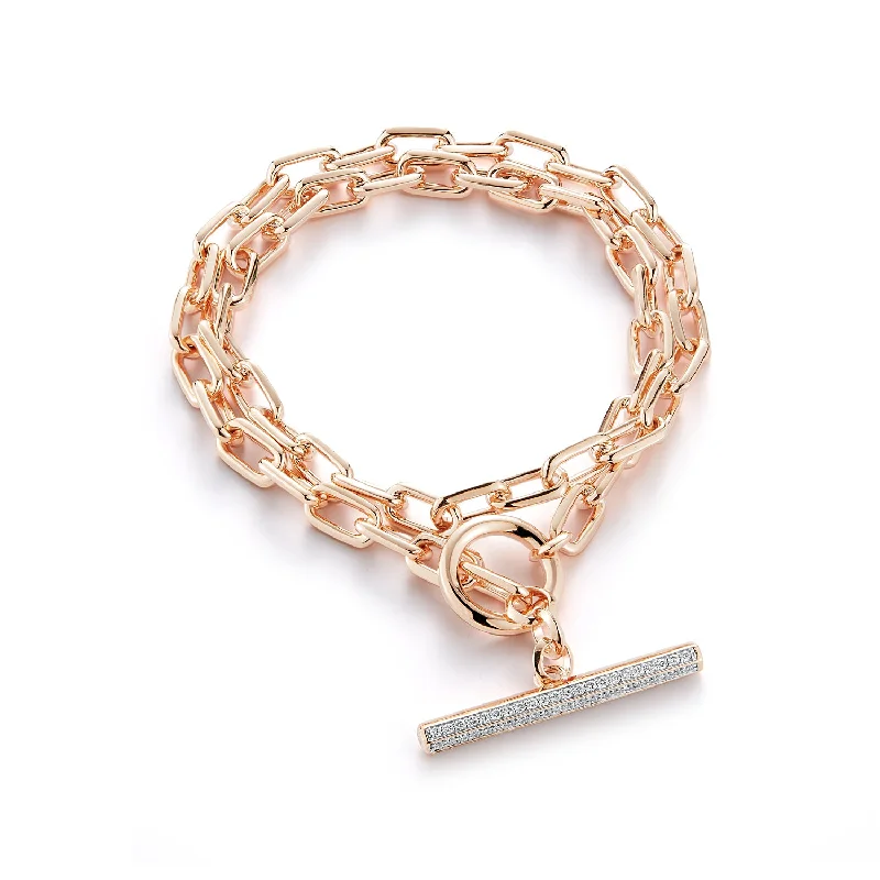 SAXON 18K DOUBLE WRAP CHAIN LINK & DIAMOND BAR TOGGLE BRACELET