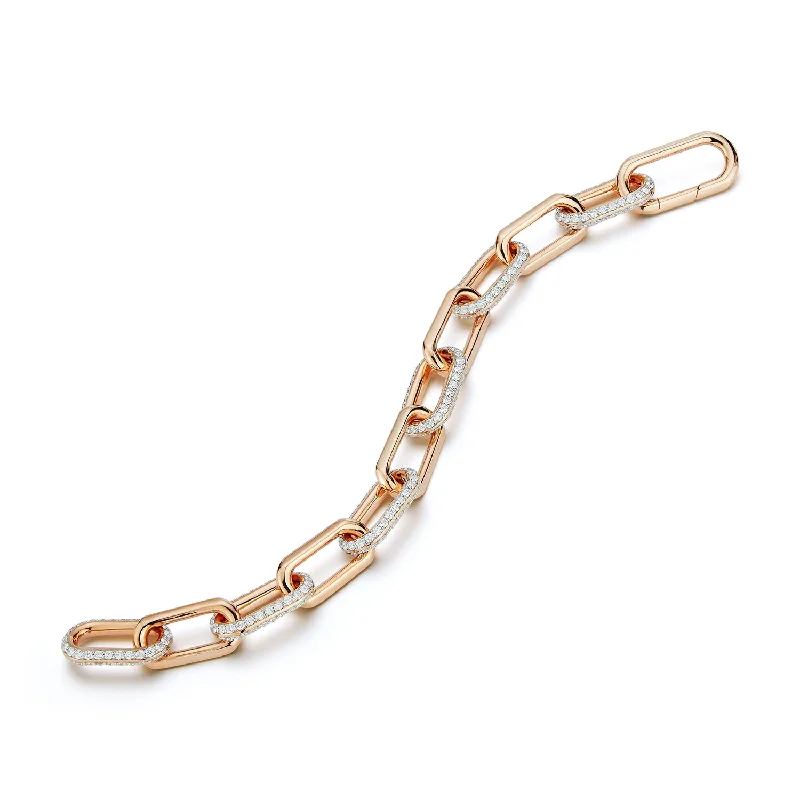 SAXON 18K GOLD AND DIAMOND ALTERNATING JUMBO LINK BRACELET