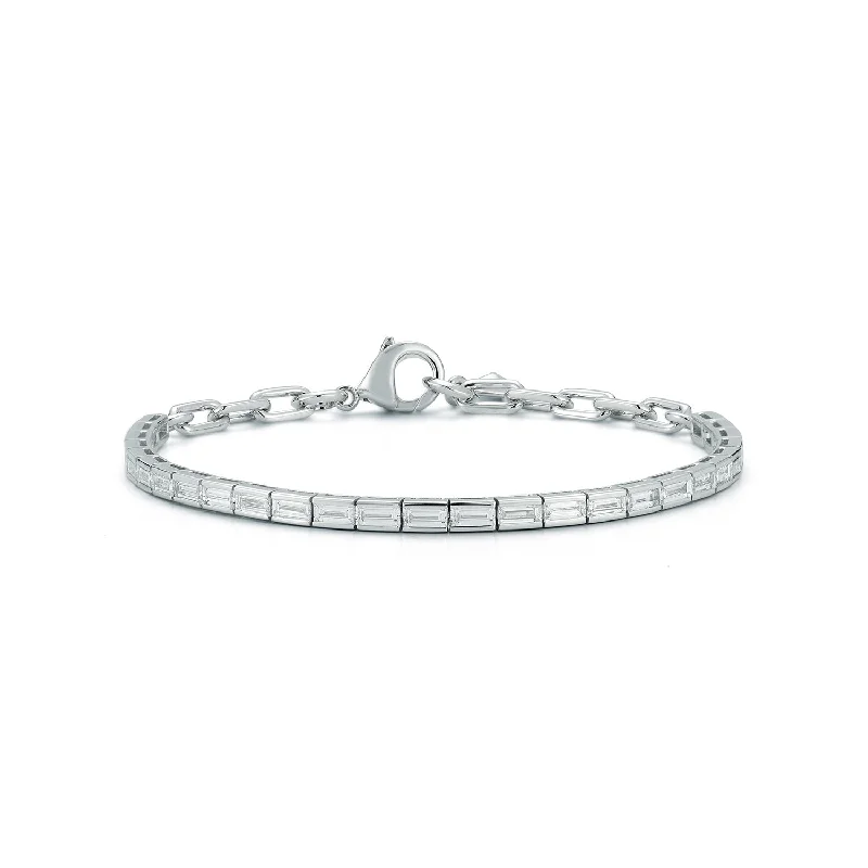 KEYNES 18K WHITE GOLD AND BAGUETTE DIAMOND TENNIS BRACELET