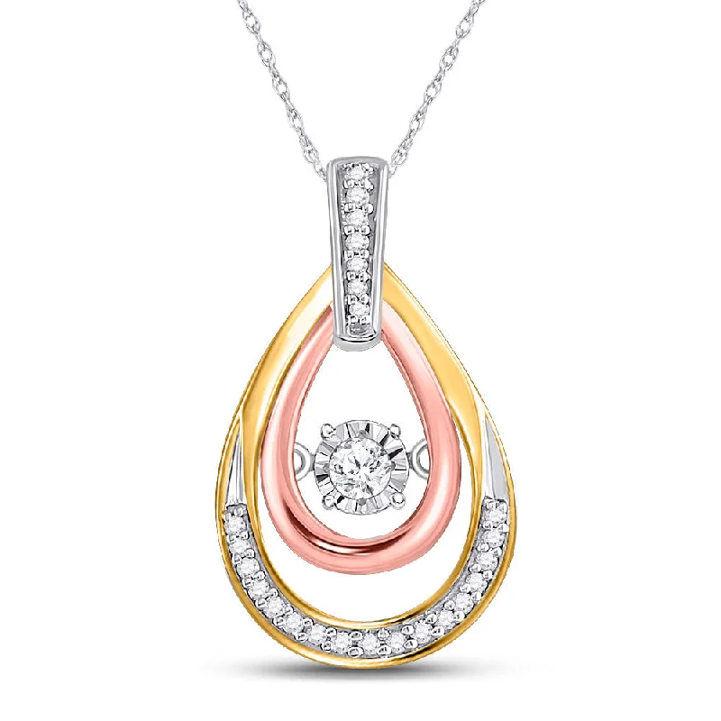 10kt Tri-Tone Gold Womens Round Diamond Oval Moving Twinkle Pendant 1/6 Cttw