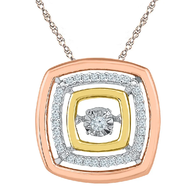 10kt Tri-Tone Gold Womens Round Diamond Square Moving Twinkle Pendant 1/8 Cttw