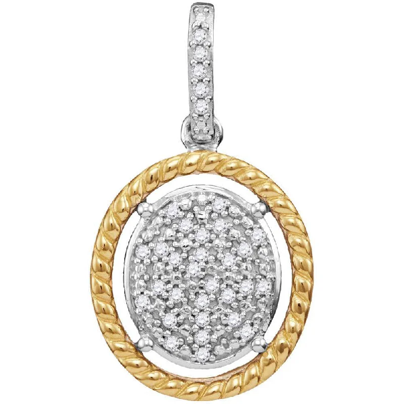 10kt Two-tone Gold Womens Diamond Oval Cluster Yellow-tone Rope Frame Pendant 1/12 Cttw