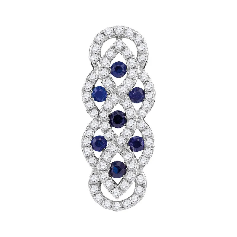 10kt White Gold Womens Round Blue Sapphire Diamond Vertical Woven Fashion Pendant 1/2 Cttw