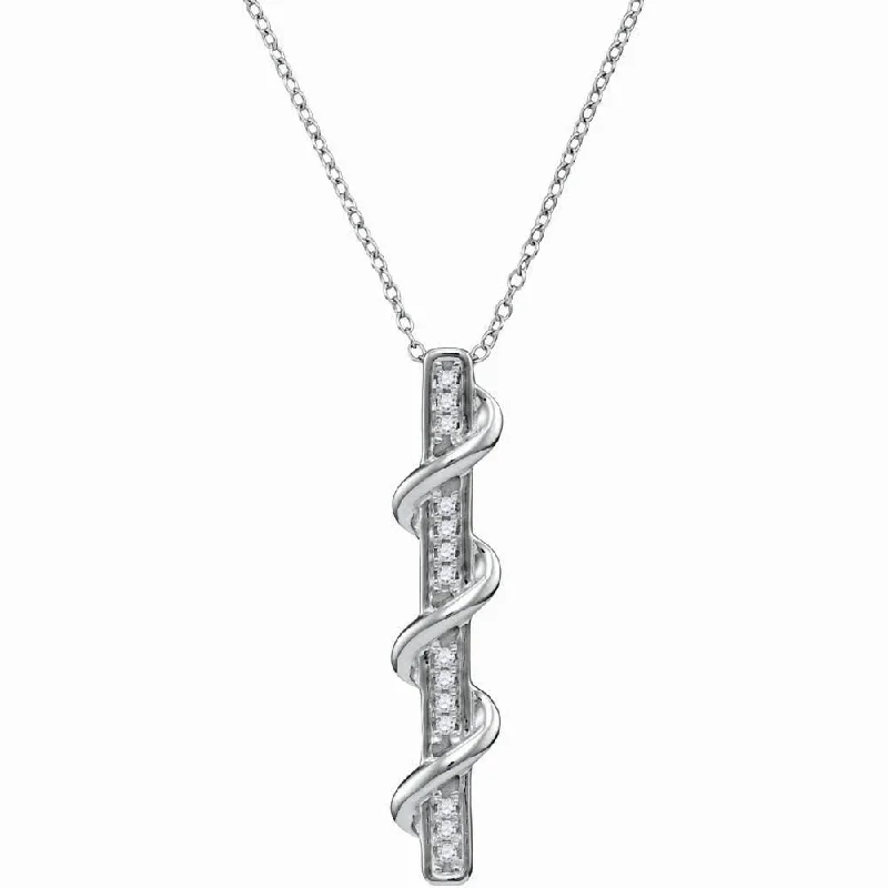 10kt White Gold Womens Round Diamond Cascading Vertical Bar Pendant 1/8 Cttw