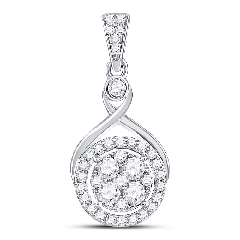 10kt White Gold Womens Round Diamond Circle Cluster Pendant 1/2 Cttw