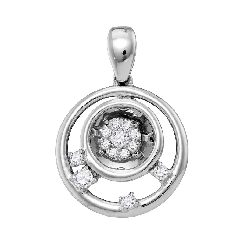 10kt White Gold Womens Round Diamond Circle Cluster Pendant 1/8 Cttw