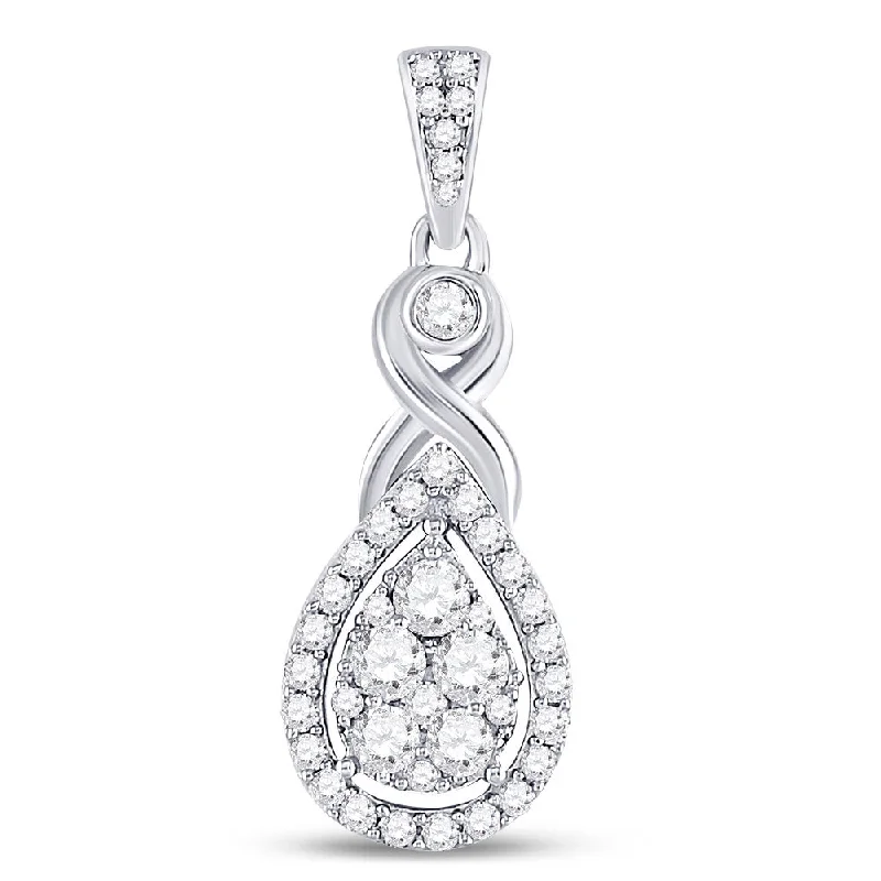 10kt White Gold Womens Round Diamond Cluster Pendant 1/2 Cttw