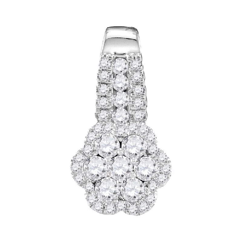 10kt White Gold Womens Round Diamond Cluster Slider Pendant 1/2 Cttw