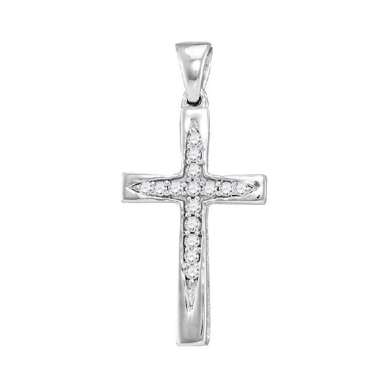 10kt White Gold Womens Round Diamond Cross Pendant 1/10 Cttw