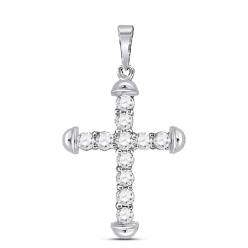 10kt White Gold Womens Round Diamond Cross Pendant 1/3 Cttw