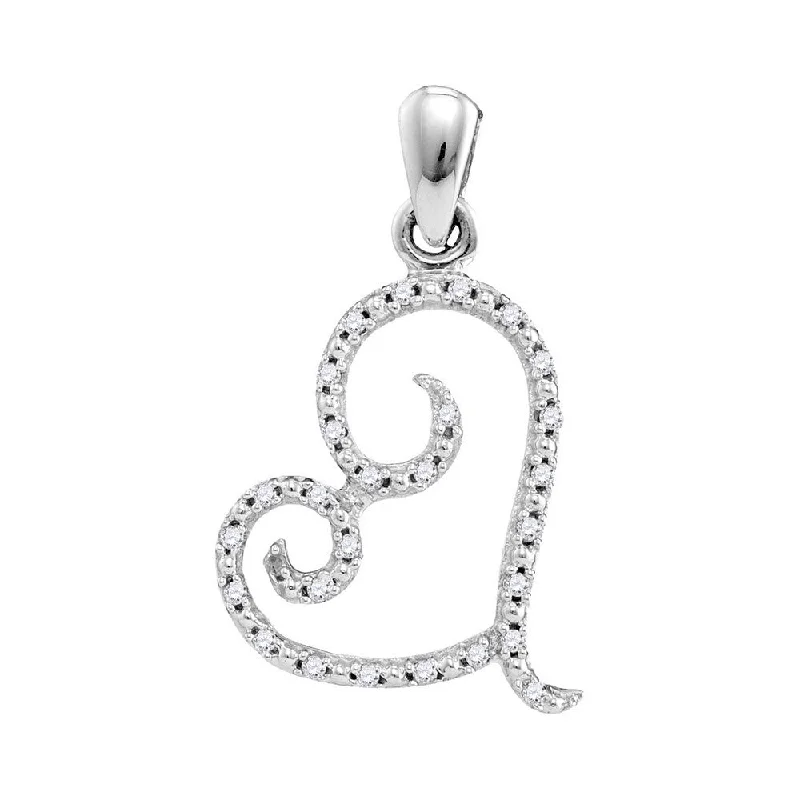 10kt White Gold Womens Round Diamond Curled Heart Pendant 1/10 Cttw