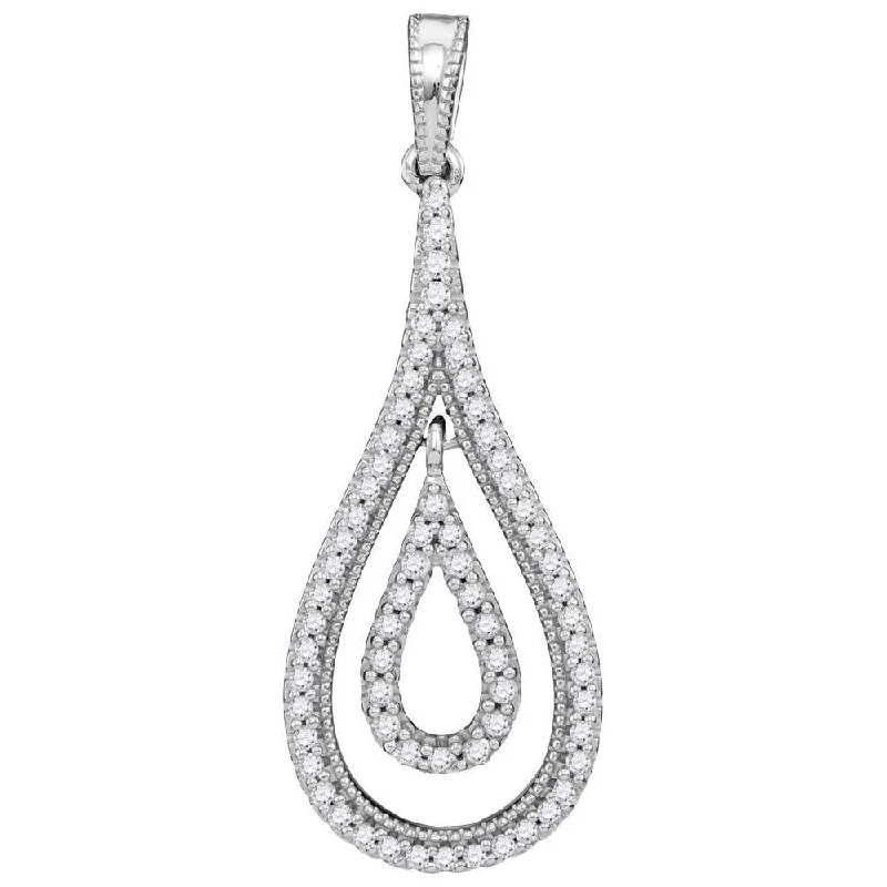 10kt White Gold Womens Round Diamond Double Nested Teardrop Pendant 1/4 Cttw