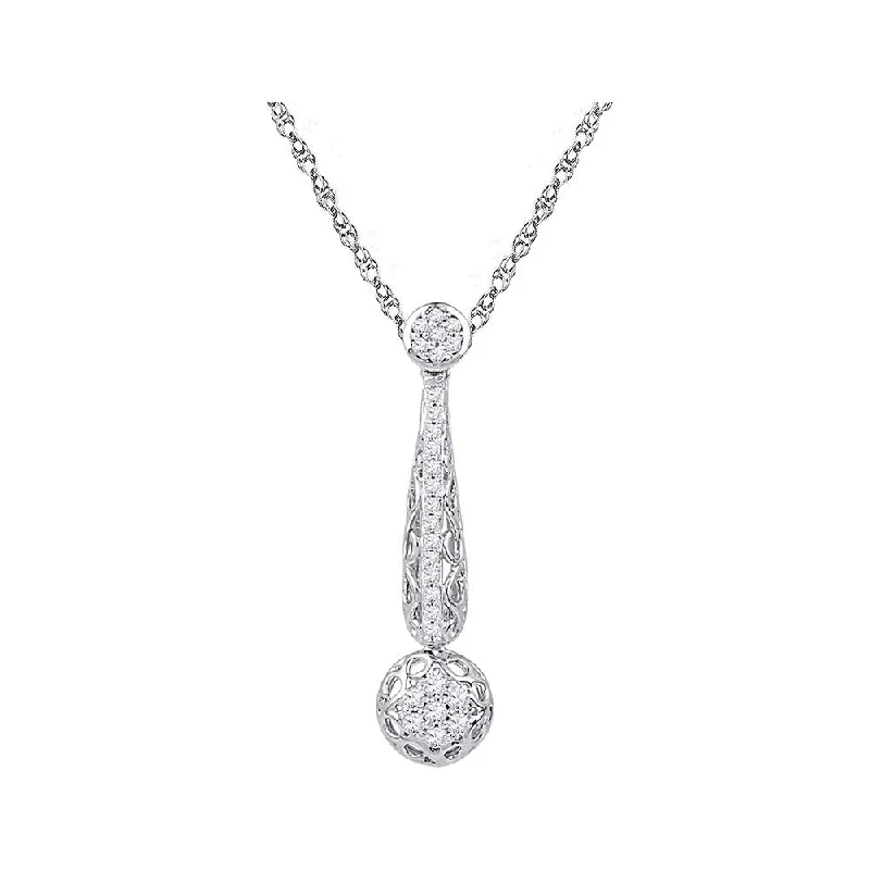 10kt White Gold Womens Round Diamond Drop Cluster Pendant 1/3 Cttw