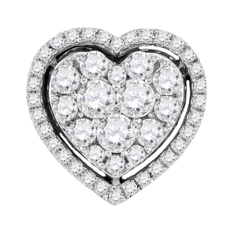 10kt White Gold Womens Round Diamond Frame Heart Cluster Pendant 1 Cttw