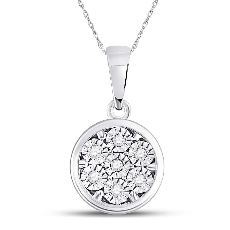 10kt White Gold Womens Round Diamond Illusion-set Flower Cluster Pendant 1/20 Cttw