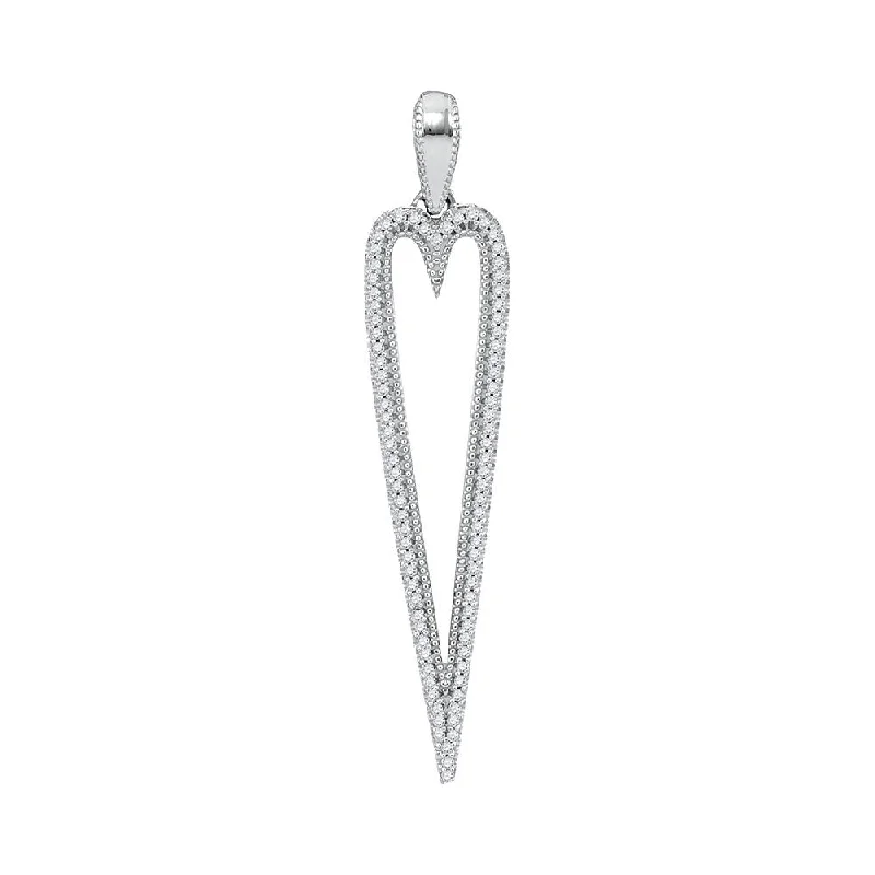 10kt White Gold Womens Round Diamond Narrow Heart Outline Pendant 1/5 Cttw