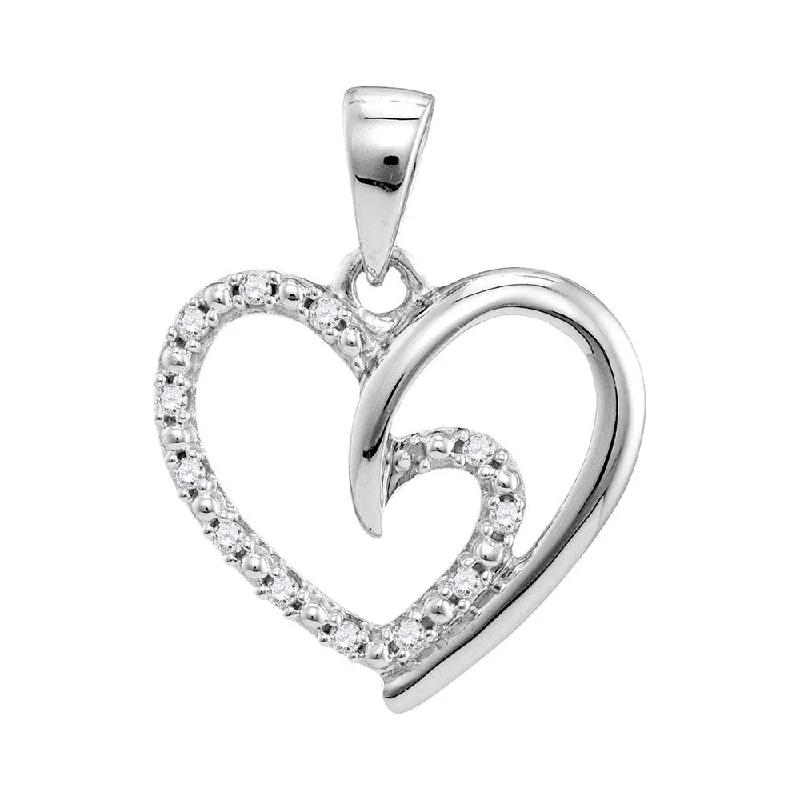 10kt White Gold Womens Round Diamond Small Heart Pendant 1/10 Cttw