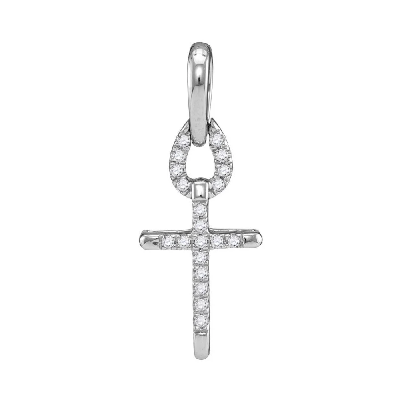 10kt White Gold Womens Round Diamond Small Roman Cross Religious Pendant 1/10 Cttw