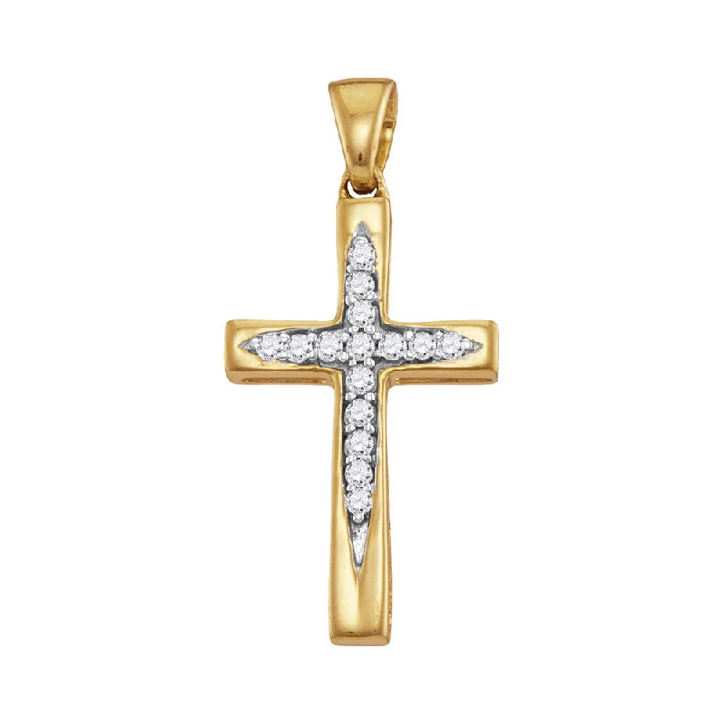 10kt Yellow Gold Womens Round Diamond Cross Pendant 1/10 Cttw