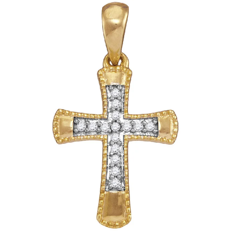 10kt Yellow Gold Womens Round Diamond Small Flared Cross Pendant 1/10 Cttw