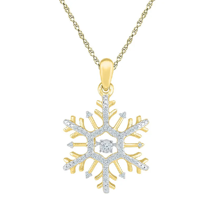 10kt Yellow Gold Womens Round Diamond Snowflake Winter Cluster Pendant 1/6 Cttw