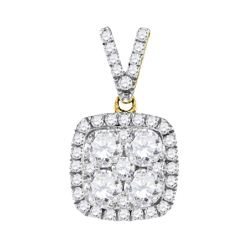 10kt Yellow Gold Womens Round Diamond Square Cluster Pendant 1-1/3 Cttw