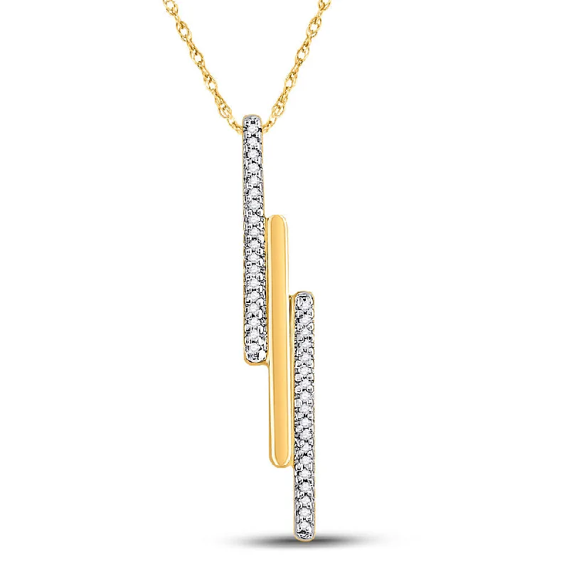 10kt Yellow Gold Womens Round Diamond Triple Vertical Bar Pendant 1/8 Cttw