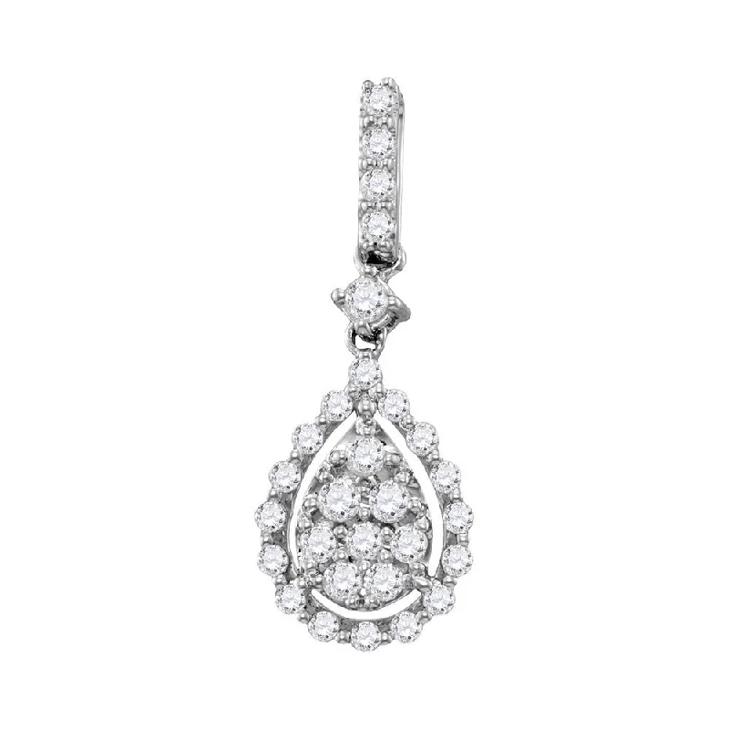 14kt White Gold Womens Round Diamond Cluster Pendant 1/2 Cttw