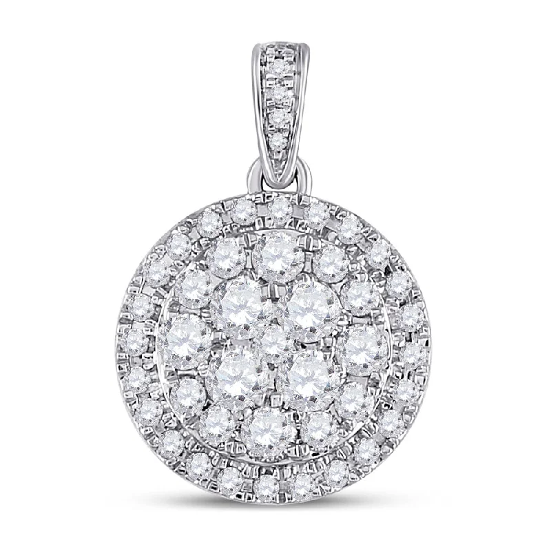 14kt White Gold Womens Round Diamond Halo Cluster Pendant 1 Cttw